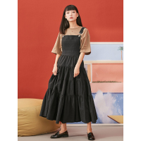 森宿Y春装2018新款文艺背带收腰蛋糕式连衣裙女C8100008