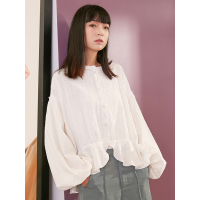 森宿Y春装2018文艺荷叶边装饰肌理感衬衫女A8101031