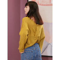 森宿Y春装2018文艺蝴蝶结装饰后背套头毛衣女C8102006