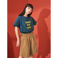 森宿Y春装2018文艺装饰腰袢收褶斜纹肌理短裤女A8110008