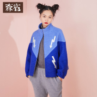 呢子上衣冬装文艺撞色箭头短款直筒毛呢外套女-732052