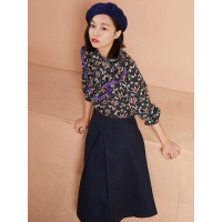 宽松文艺田园荷叶边装饰衬衣春装印花长袖雪纺衬衫女-734148