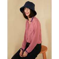 文艺波点织带装饰上衣春装大口袋宽松休闲长袖衬衫女-744021