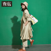 春装文艺双排扣翻领经典英伦风ulzzang长款风衣外套女-731004