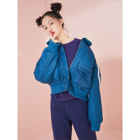 短款休闲棉衣冬装文艺学院毛领大口袋直筒棉服女-742004