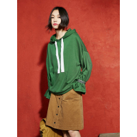 纯色条纹A字裙中裙春装文艺金属扣简约复古灯芯绒半身裙女-737017