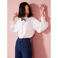 趣味可拆卸蝴蝶结领带衬衣春装文艺长袖ins白衬衫女-744014