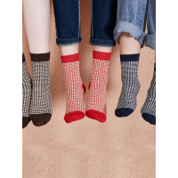长筒袜子春装文艺复古格纹中帮打底袜女袜子-733009