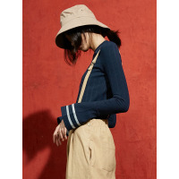 长袖打底衫春装丝绒织带拼接喇叭袖针织衫女-739014