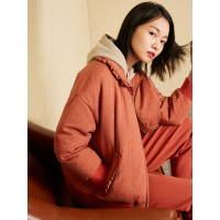 短款加厚外套冬装文艺木耳边娃娃领直筒羽绒服女-742034