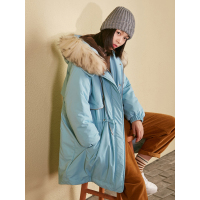 冬装宽松显瘦文艺连帽大毛领可收腰加厚羽绒服女-742035