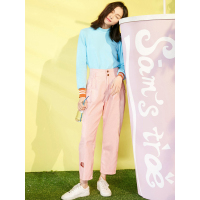 春装通勤纯棉裤子舒适长裤直筒裤休闲裤女-718020