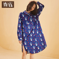 中长款休闲外套春装文艺趣味心图案衬衫连衣裙女-747013