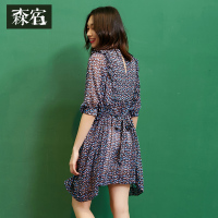 文艺系带宽松碎花甜美圆领上衣夏装森女风雪纺衫女中袖-724174