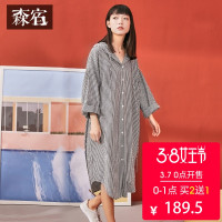 森宿Y中长款裙子春装2018新款文艺连帽宽松格子连衣裙女A8100001