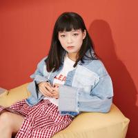 森宿Y春装2018新款文艺撞色水洗毛边破洞牛仔外套短款女A8104002