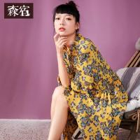 森宿Y中长款碎花裙春装2018新款文艺木耳边领口雪纺宽松连衣裙女A