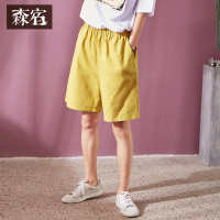 森宿Y五分休闲裤春装2018文艺纯色ulzzang松紧休闲中裤女B