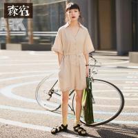 森宿Y夏装2018新款文艺收腰系带V领连身短裤女M