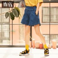 森宿Y水洗蓝色牛仔裤ulzzang夏装2018新款文艺荷叶边牛仔短裤女J