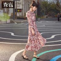 森宿Y中长款碎花仙女裙夏装2018新款文艺ins荷叶边雪纺连衣裙女M