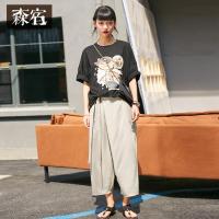 森宿Y原宿风九分裤夏装2018新款文艺ins不对称襟宽松休闲裤女M