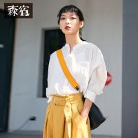 森宿Y纯色简约雪纺上衣夏装2018新款肌理感休闲长袖衬衫女K