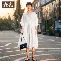 森宿Y长款白色裙夏装2018新款小清新浪漫宽松度假感连衣裙女M