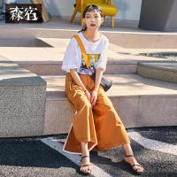 森宿Y黑色休闲阔腿裤ins夏装2018新款chic侧边开衩九分裤女M