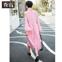 森宿Y长款仙女裙夏装2018新款ins装饰木耳边条纹雪纺连衣裙女J