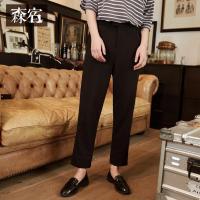 森宿Y夏装2018新款ins超火九分裤装饰腰袢宽松黑色休闲裤女M