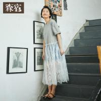 森宿Y夏装2018新款ins超火仙女裙子蕾丝拼接短袖连衣裙女夏M