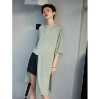 森宿 迷藏 夏装文艺前中侧缝开衩短袖T恤