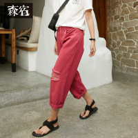 森宿Y夏季2018新款文艺破洞阔腿宽松牛仔裤J