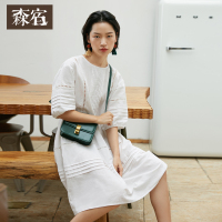 森宿Y夏季2018新款文艺蕾丝拼接短袖连衣裙J