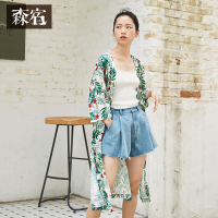 森宿Y小碎花雪纺衫女夏装2018新款休闲宽松中长款七分袖上衣超仙M