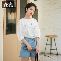 森宿Y蕾丝短袖T恤女夏装2018新款ins韩版休闲圆领体恤J