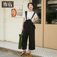 森宿Y黑色休闲背带裤子夏装2018新款ins宽松阔腿工装连体裤女J