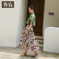 森宿Y甜美碎花长裙子夏装2018新款中长款百搭休闲雪纺半身裙女J