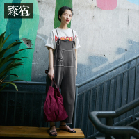 森宿Y破洞牛仔背带裤女夏装2018新款韩版ulzzang宽松连体裤子J