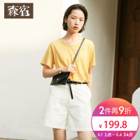 森宿Y高腰工装短裤女夏装2018新款带腰带百搭宽松休闲阔腿裤子K