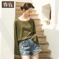 森宿 慢慢喜欢你 夏装文艺薄透舒适长袖T恤