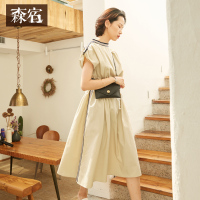 森宿Y夏装2018新款文艺抽绳宽松短袖连衣裙