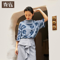 森宿Y夏装2018新款文艺提花高领套头针织衫M