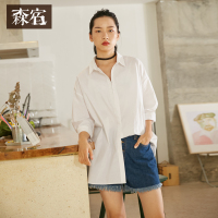 森宿Y夏装2018新款文艺镂空后背短袖衬衫M