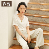森宿Y白色休闲短袖女夏装2018新款ins超火上衣百搭宽松系带V领T恤