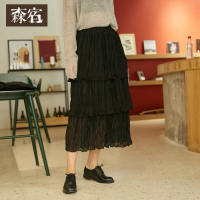 森宿 芝士酸奶 秋装文艺多层百褶半身长裙