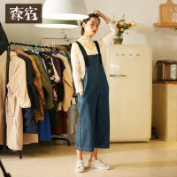 森宿不打扰秋装文艺直筒宽松背带牛仔裤