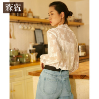 森宿 莫妮卡 秋装文艺薄透弹力小高领蕾丝衫