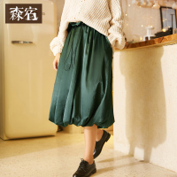 森宿 暗夜精灵 秋装文艺抽绳花苞半身裙